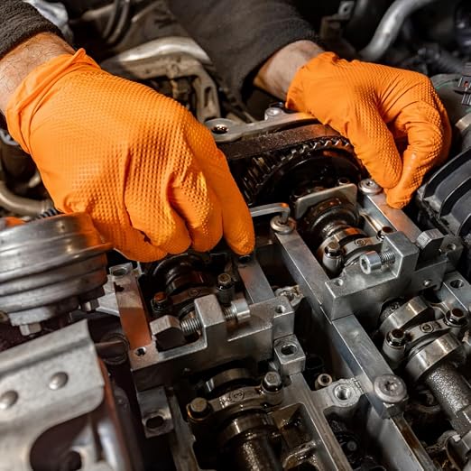 Seattle Glove Orange Nitrile Gloves,8 Mil Industrial Grade, Diamond Texture, Powder-Free V908ONPF