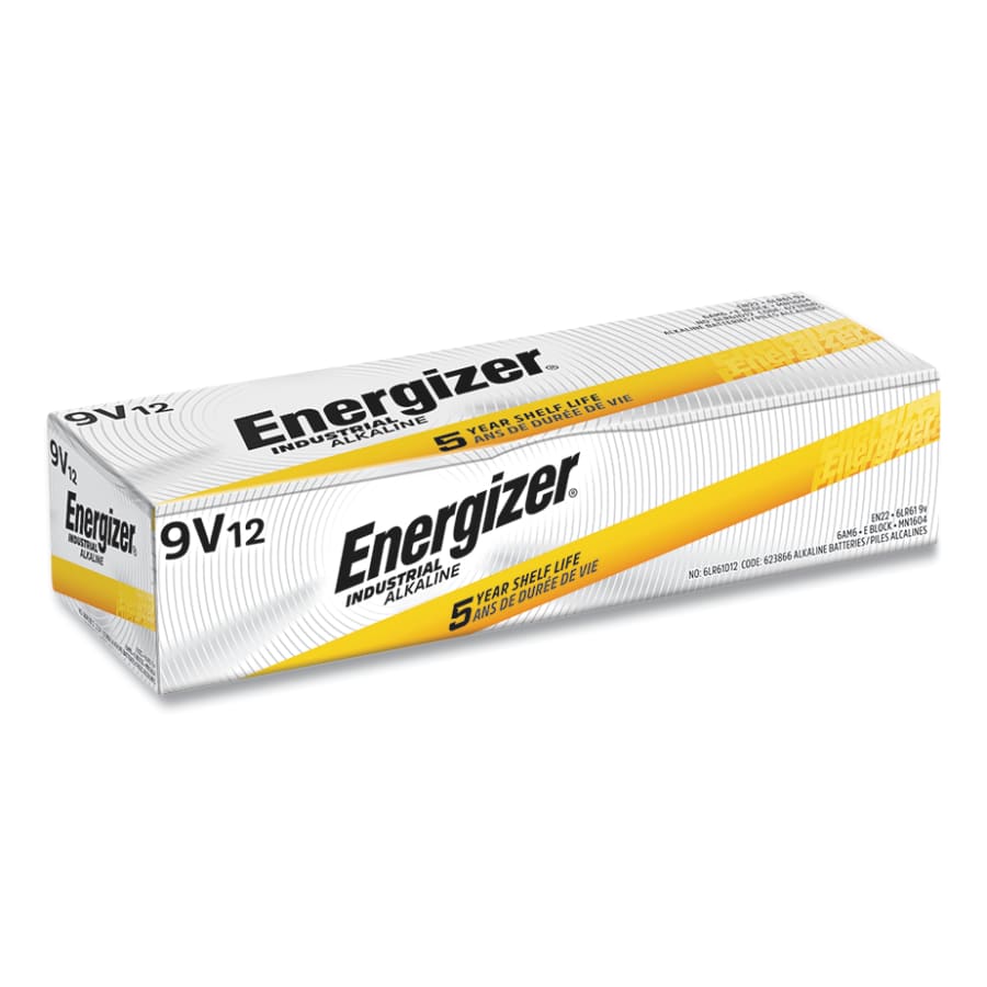 Energizer Industrial Alkaline Battery, 9 V Batteries Pack of 12