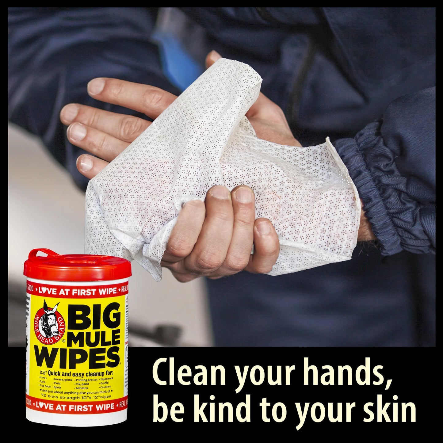 Mule Head Big Mule Wipes Heavy-Duty Cleaning Wipes – Case of 6, 72 Count Each, 10" x 12"