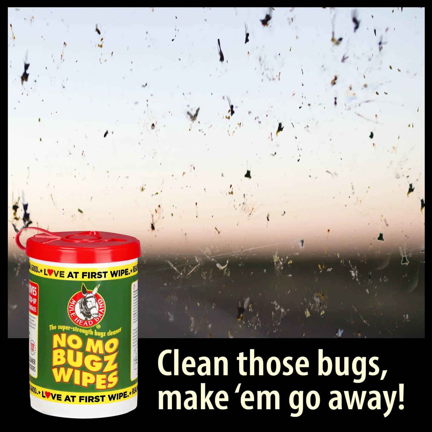 Mule Head Brand No Mo Bugz Wipes 10"x12" Heavy Duty Cleaning Wipe, 72 Count