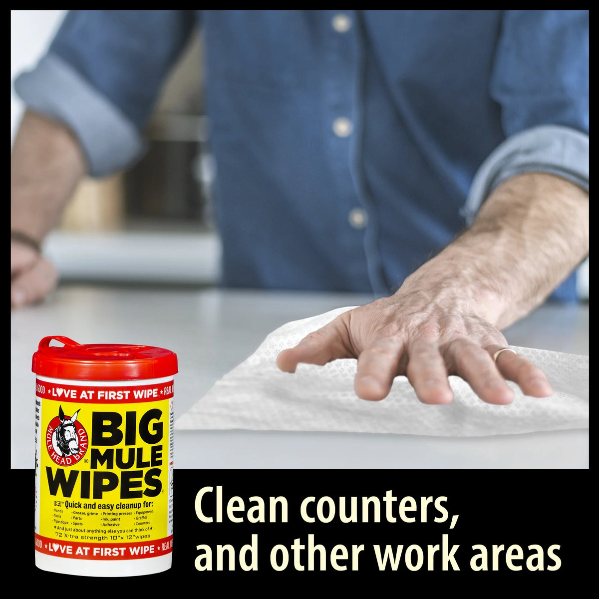 Mule Head Big Mule Wipes Heavy-Duty Cleaning Wipes – Case of 6, 72 Count Each, 10" x 12"