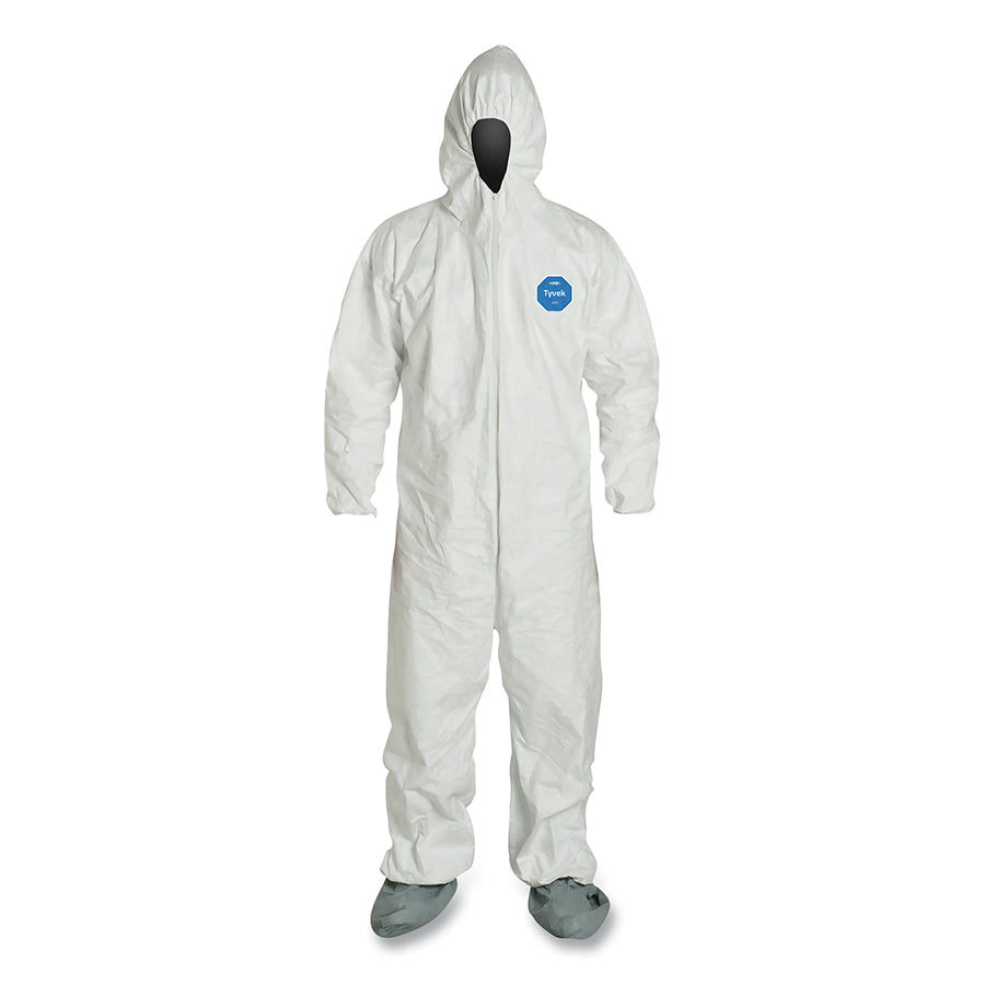 Tyvek® 400 Coveralls, Serged Seams, Attached Hood, Boots, Elas Waist/Wrist/Ankles, Front Zip, Storm Flap, WH, XL, Std