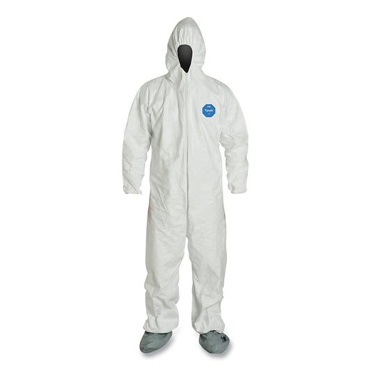 Tyvek® 400 Coveralls, Serged Seams, Attached Hood, Boots, Elas Waist/Wrist/Ankles, Front Zip, Storm Flap, WH, XL, Std