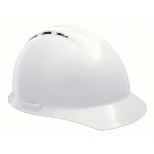 DELTAPLUS USA Hard Hat: White, No Graphics, Pinlock, Polyethylene, Side-Slots, ERB SAFETY, Solid