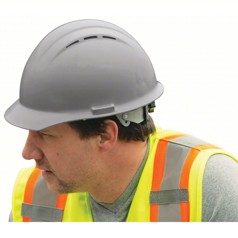 DELTAPLUS USA Hard Hat: White, No Graphics, Pinlock, Polyethylene, Side-Slots, ERB SAFETY, Solid