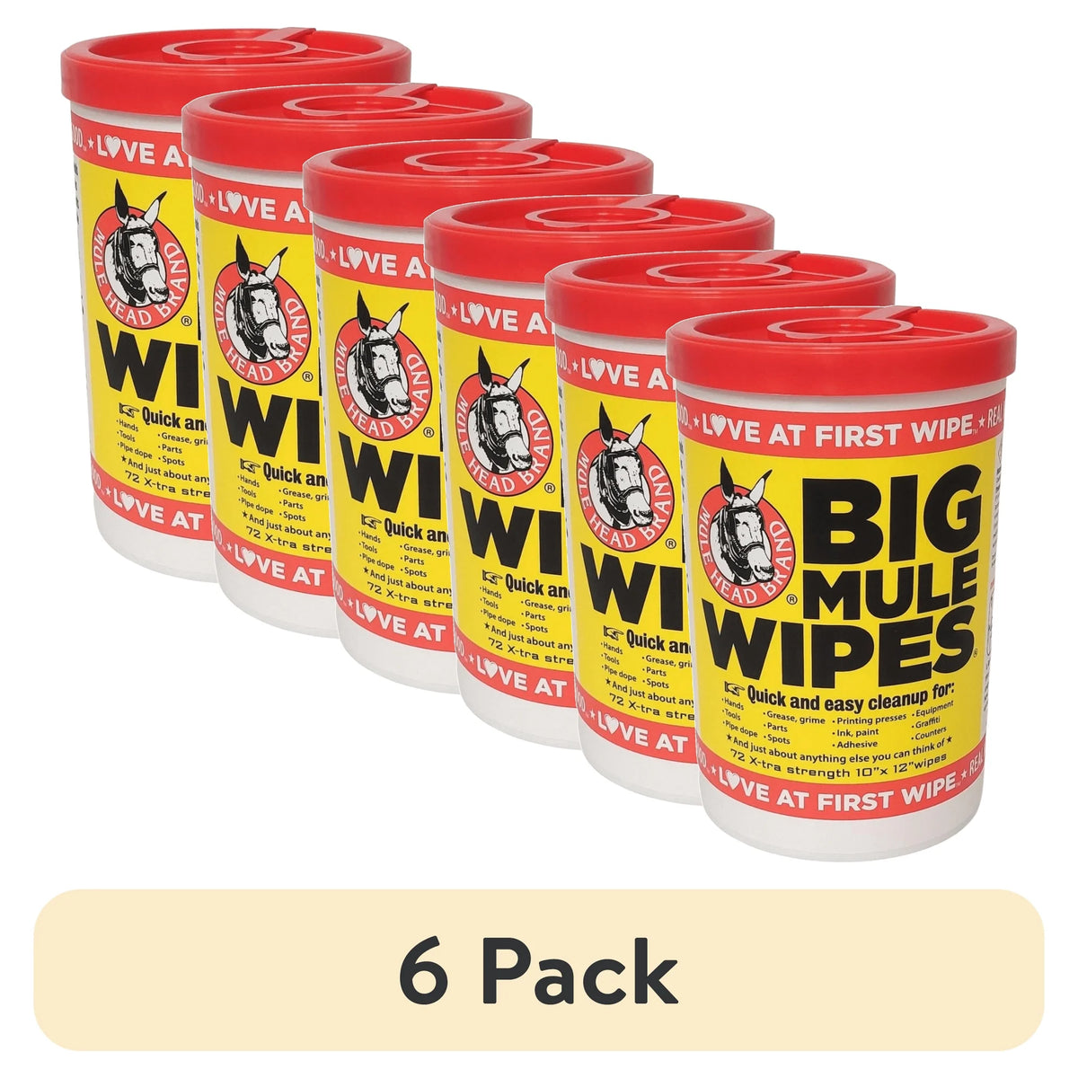 Mule Head Big Mule Wipes Heavy-Duty Cleaning Wipes – Case of 6, 72 Count Each, 10" x 12"