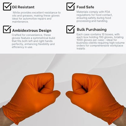 Seattle Glove Orange Nitrile Gloves,8 Mil Industrial Grade, Diamond Texture, Powder-Free V908ONPF