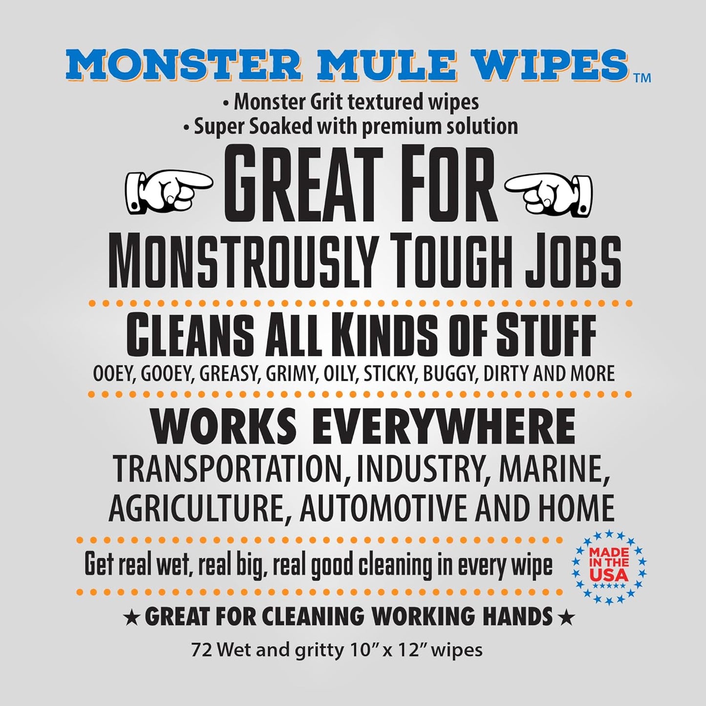 Mule Head Monster Mule Wipes – Double-Sided Wet & Gritty Heavy Duty Cleaning Wipes