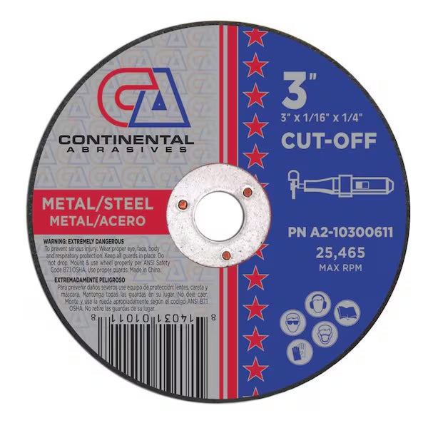 3" x 1/16" x 1/4 Double Reinforced Small Diameter Cut-Off Abrasive Wheels Type-1