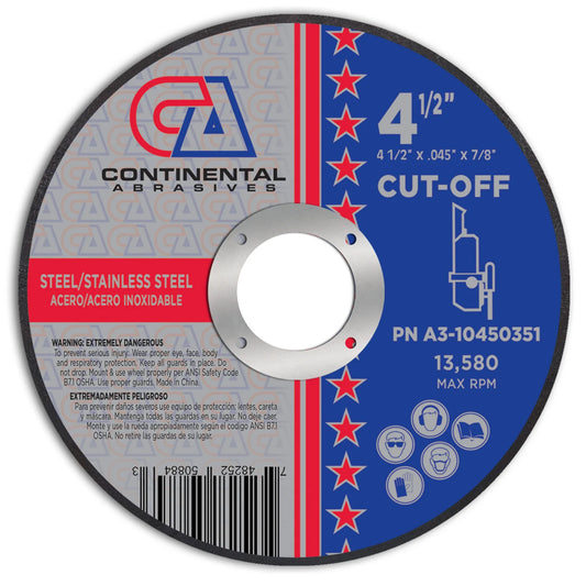 4 1/2" x .045" x 7/8" Premium Thin Aluminum Oxide Double Reinforced Abrasive Cut-Off Wheels