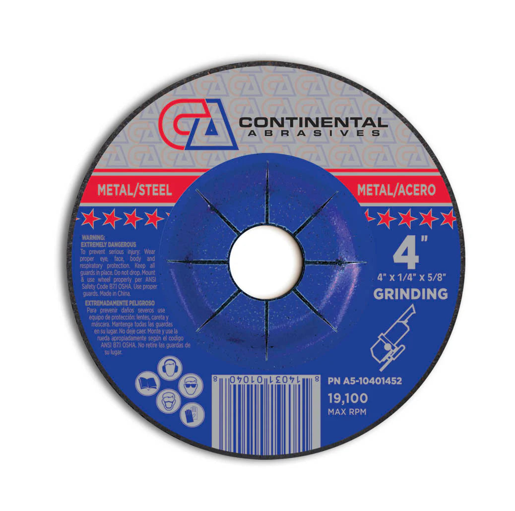 4" x 1/4" x 5/8" T27 Depressed Center Grinding Wheel Continental Abrasives