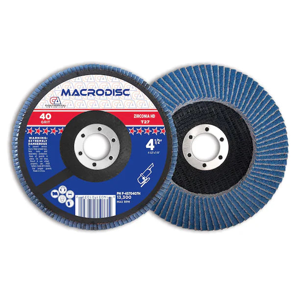 Continental Abrasives 4-1/2" x 7/8" 40 Grit T27 Zirconia High Density Flap Disc