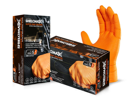 SHIELDMAXX® Heavy Duty Diamond Grip Textured Powder Free Orange Nitrile Gloves