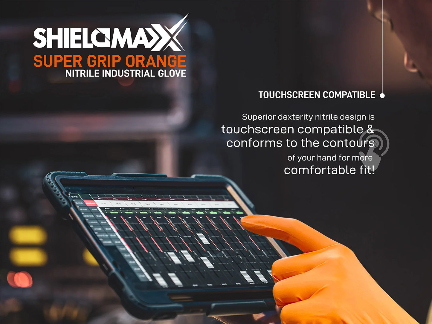 SHIELDMAXX® Heavy Duty Diamond Grip Textured Powder Free Orange Nitrile Gloves