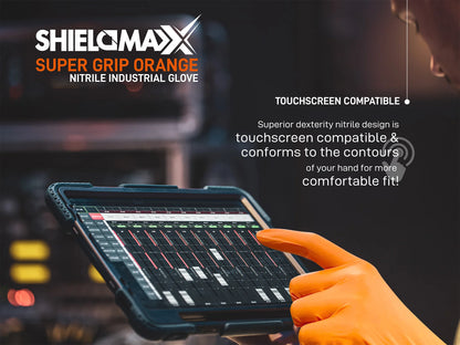 SHIELDMAXX® Heavy Duty Diamond Grip Textured Powder Free Orange Nitrile Gloves