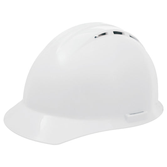 ERB 19251 Americana Vented Hard Hat, White, 4-Point Slide-Lock Suspension, Accessory Slots, ANSI Z89.1