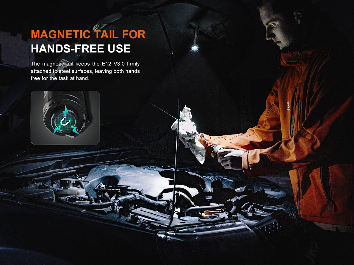 Fenix E12 V3.0 flashlight beam and performance feature