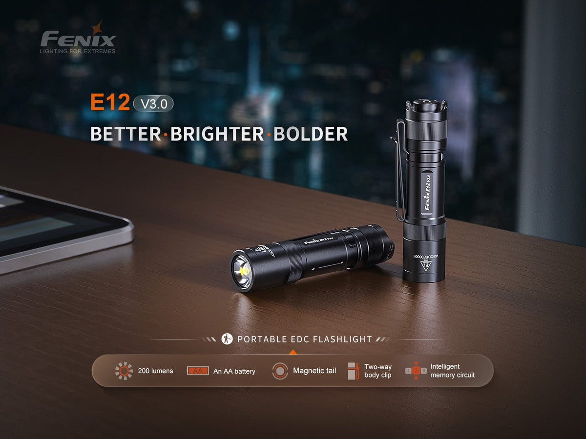 Fenix E12 V3.0 flashlight rear and magnetic tail detail