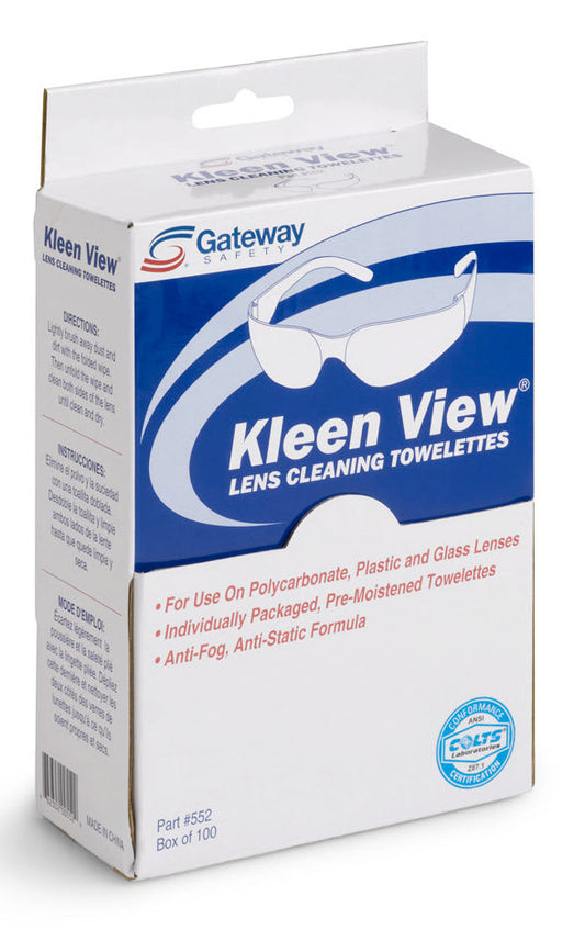 Gateway Safety Kleen View 552 individually sealed anti-fog anti-static lens cleaning towelettes, 100-count box