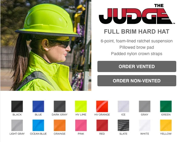 Radians RHJ6V The Judge Full Brim Hard Hat - Ratchet Suspension