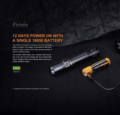 Fenix Flashlight PD35 Version 3.0 Rechargeable LED Flashlight (Black)