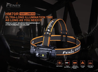 Fenix HM70R 1600 Lumen USB-C Rechargeable Headlamp with Red LED
