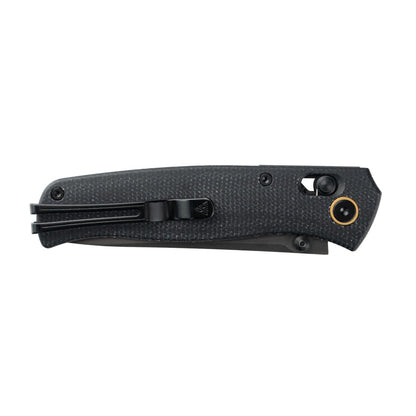 SRM Medal 255L-MB2 black Micarta knife closed with pocket clip