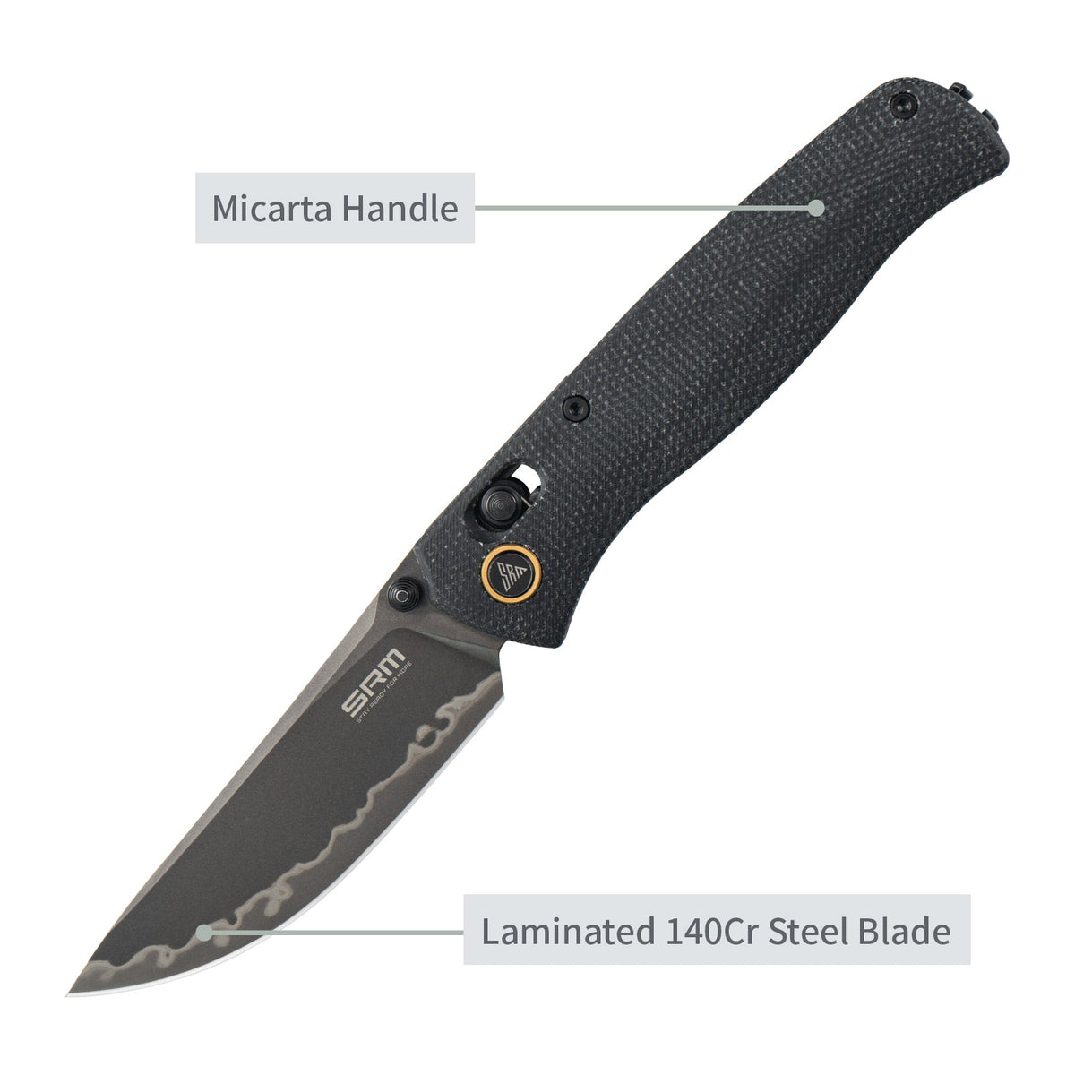 SRM Medal 255L-MB2 Micarta handle and laminated 140Cr blade feature