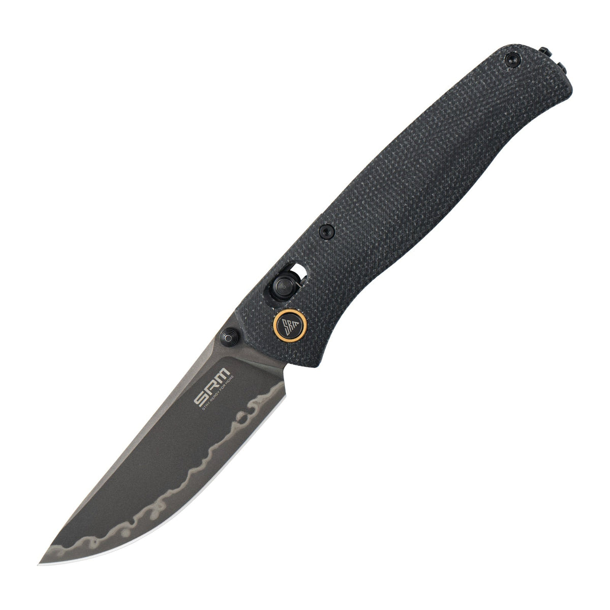 SRM Medal 255L-MB2 black Micarta folding knife open