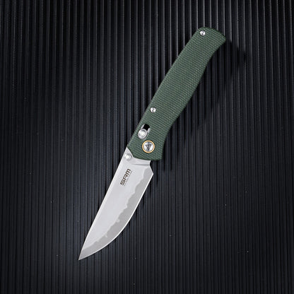 SRM Medal 255L-MG2 green Micarta folding knife open